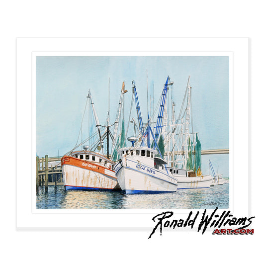 Prints - Capt. Elliott and Blue Devil Shrimp Boats Waiting To Go Out